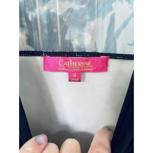 Catherine Catherine Malandrino Sz6 Floral Sheath Dress Blue Black Watercolor - Picture 3 of 10